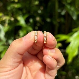 18K Gold Plated Stainless Steel Small Diamond Hoop Earrings